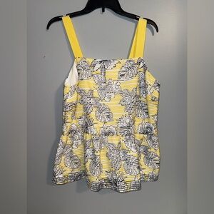 Crown & Ivy Yellow and White Striped Peplum Tank Top